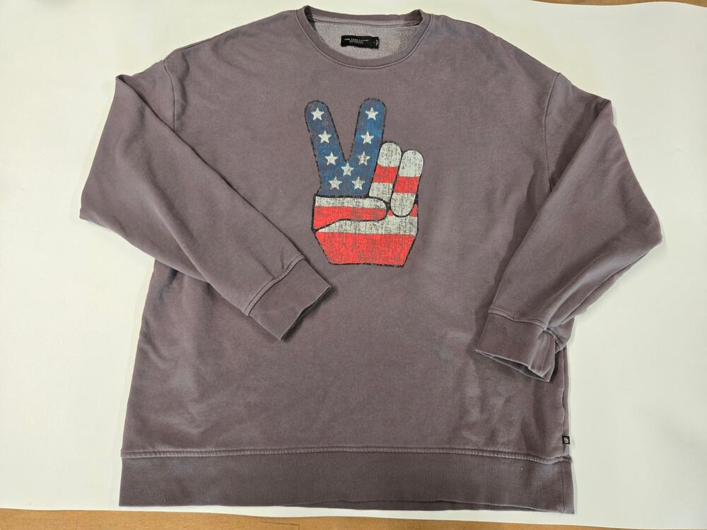 Junk Food Peace Sign American Flag Sweatshirt Mens Large Gray